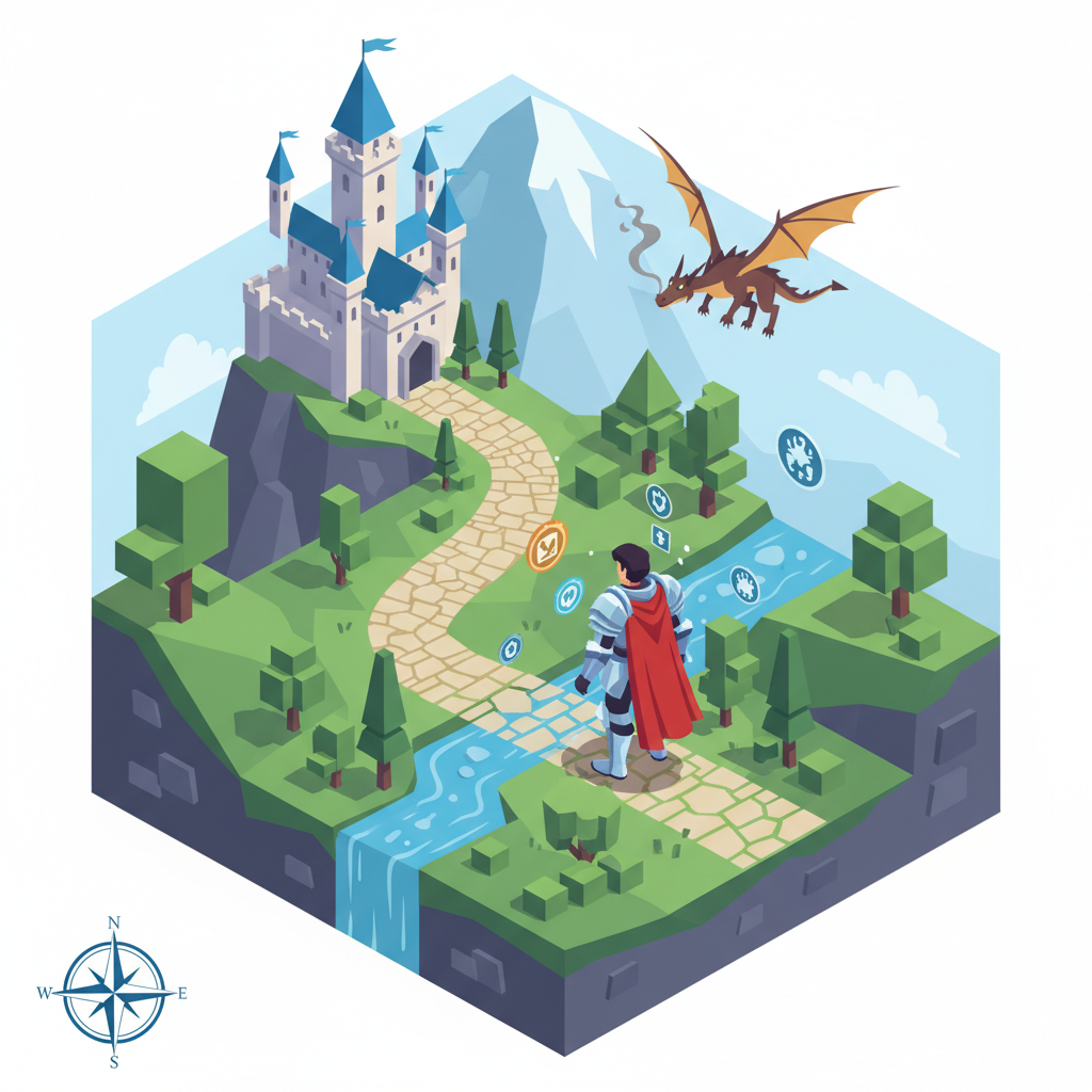 medieval fantasy MMORPG isometric 2D world exploration